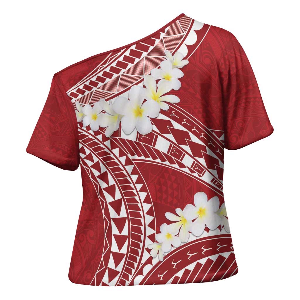 Polynesian Vintage Floral Cross Shoulder Shirt Scarlet Motifs - Polynesian Pride