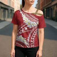 Polynesian Vintage Floral Cross Shoulder Shirt Scarlet Motifs - Polynesian Pride
