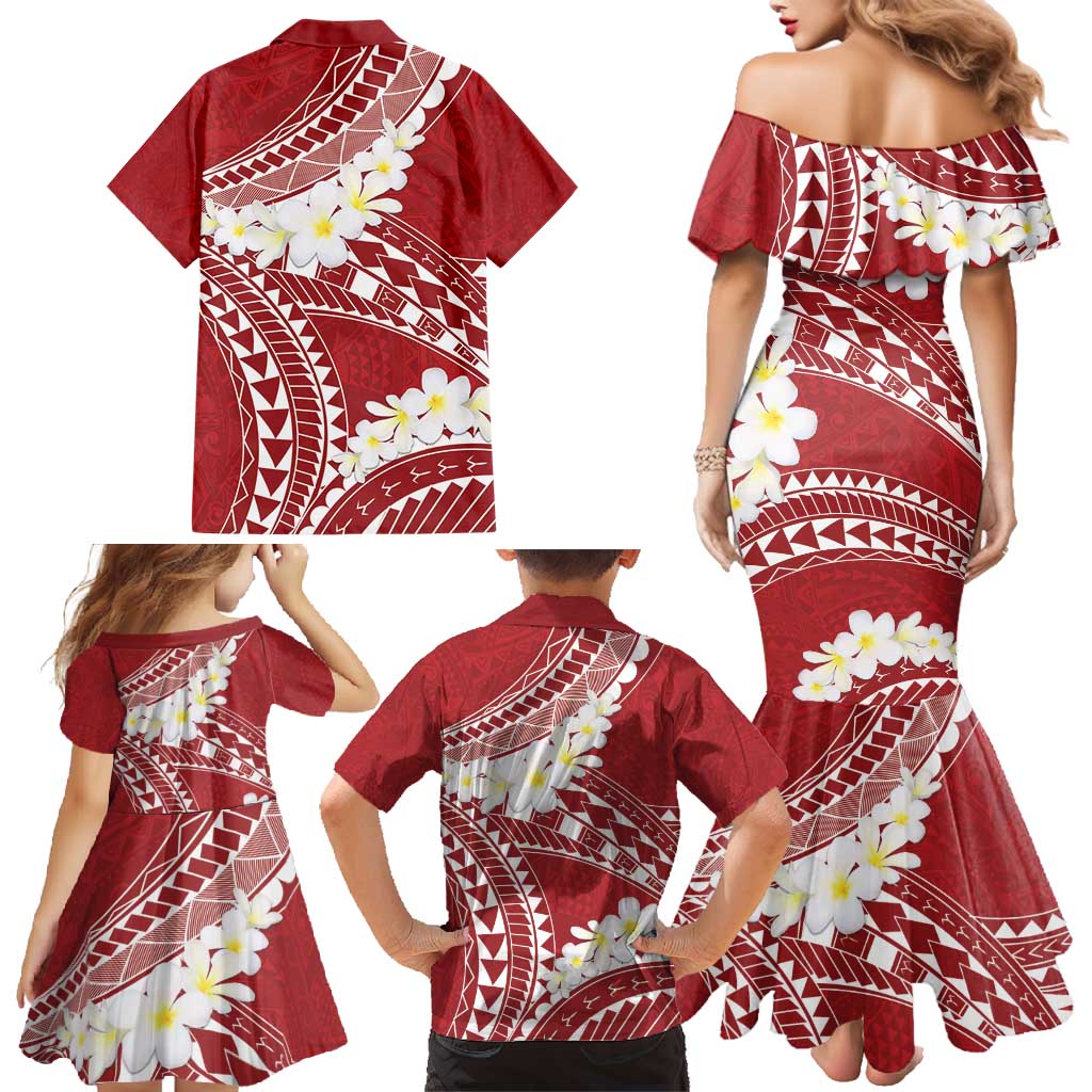 Polynesian Vintage Floral Family Matching Mermaid Dress and Hawaiian Shirt Scarlet Motifs - Polynesian Pride