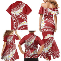Polynesian Vintage Floral Family Matching Mermaid Dress and Hawaiian Shirt Scarlet Motifs - Polynesian Pride