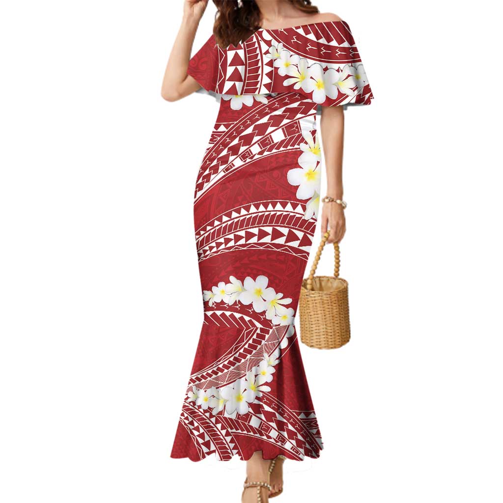 Polynesian Vintage Floral Family Matching Mermaid Dress and Hawaiian Shirt Scarlet Motifs - Polynesian Pride