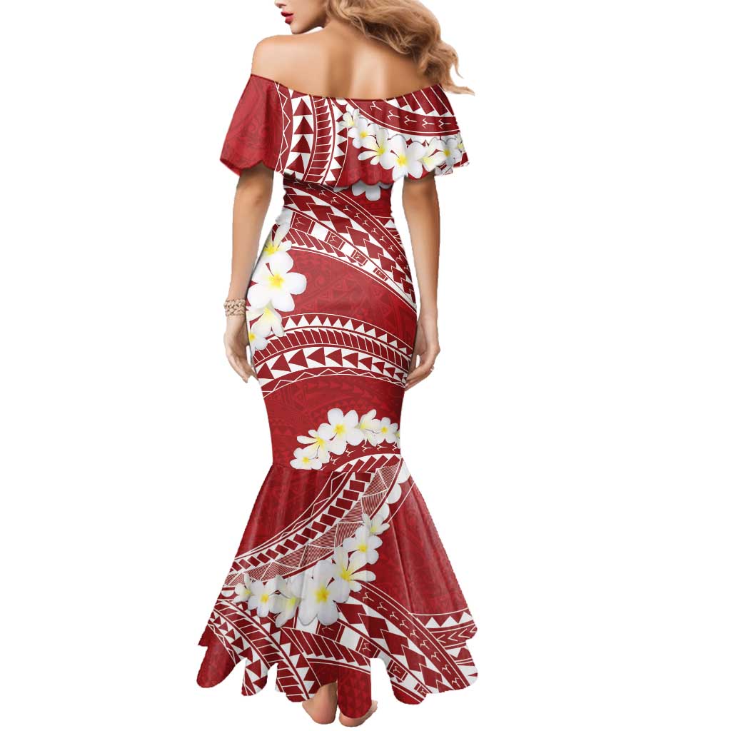 Polynesian Vintage Floral Family Matching Mermaid Dress and Hawaiian Shirt Scarlet Motifs - Polynesian Pride