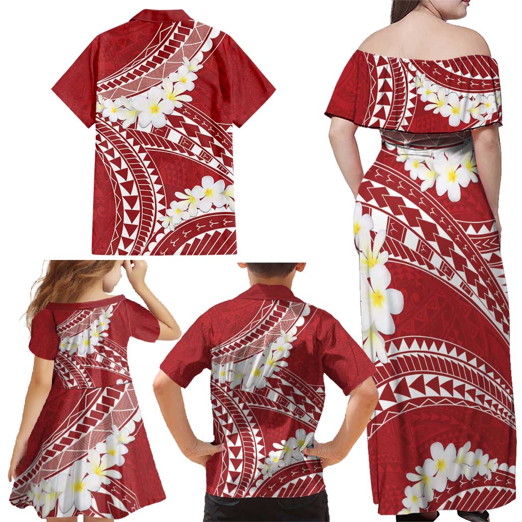 Polynesian Vintage Floral Family Matching Off Shoulder Maxi Dress and Hawaiian Shirt Scarlet Motifs - Polynesian Pride