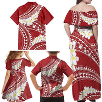 Polynesian Vintage Floral Family Matching Off Shoulder Maxi Dress and Hawaiian Shirt Scarlet Motifs - Polynesian Pride