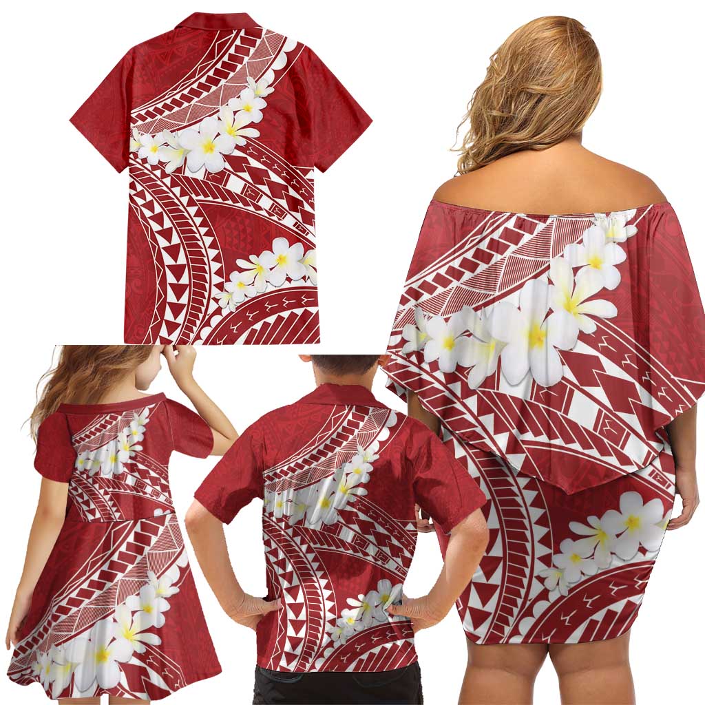 Polynesian Vintage Floral Family Matching Off Shoulder Short Dress and Hawaiian Shirt Scarlet Motifs - Polynesian Pride