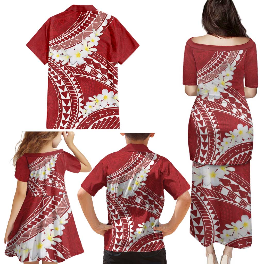 Polynesian Vintage Floral Family Matching Puletasi and Hawaiian Shirt Scarlet Motifs - Polynesian Pride