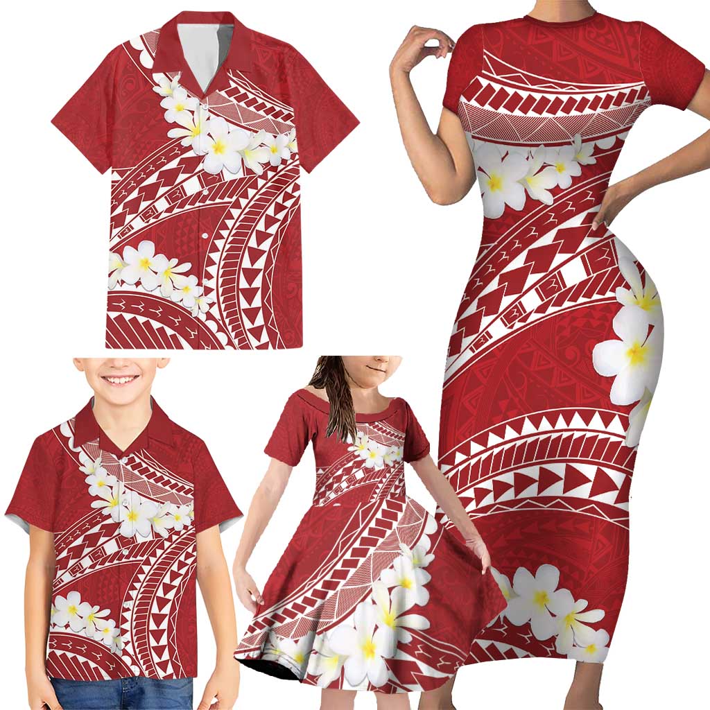 Polynesian Vintage Floral Family Matching Short Sleeve Bodycon Dress and Hawaiian Shirt Scarlet Motifs - Polynesian Pride