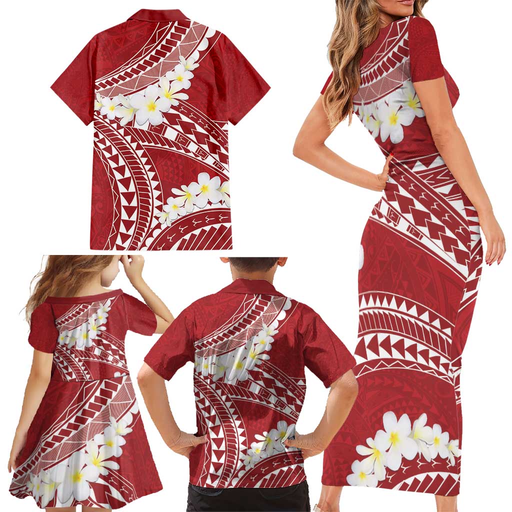 Polynesian Vintage Floral Family Matching Short Sleeve Bodycon Dress and Hawaiian Shirt Scarlet Motifs - Polynesian Pride