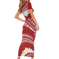 Polynesian Vintage Floral Family Matching Short Sleeve Bodycon Dress and Hawaiian Shirt Scarlet Motifs - Polynesian Pride
