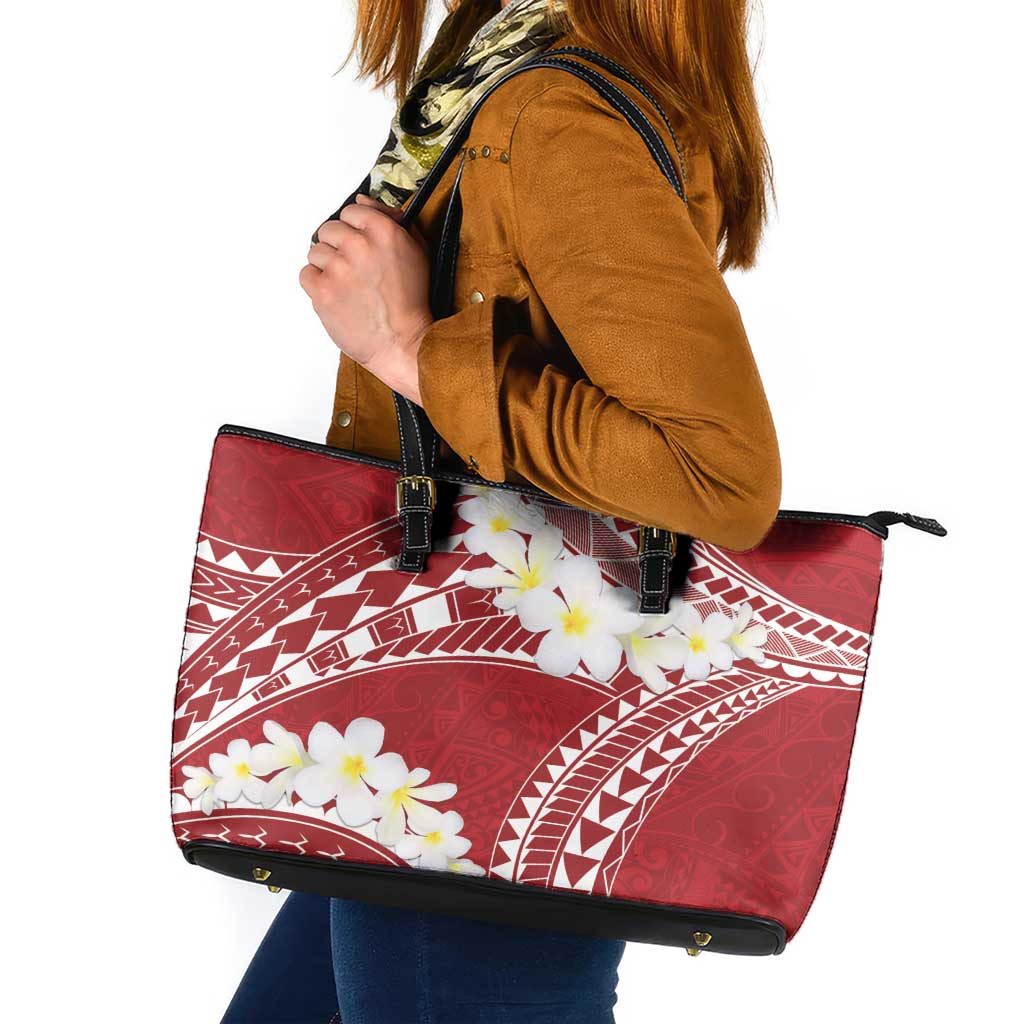 Polynesian Vintage Floral Leather Tote Bag Scarlet Motifs - Polynesian Pride
