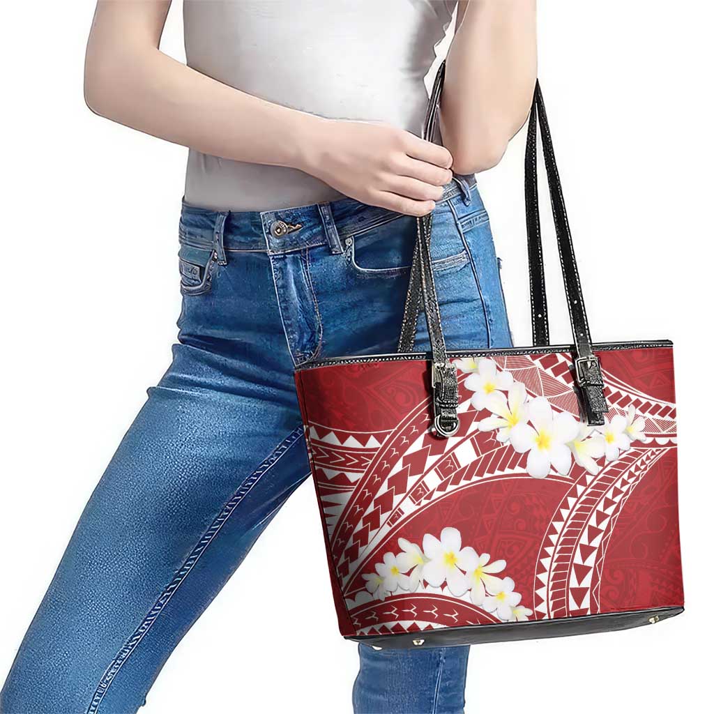 Polynesian Vintage Floral Leather Tote Bag Scarlet Motifs - Polynesian Pride