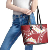 Polynesian Vintage Floral Leather Tote Bag Scarlet Motifs - Polynesian Pride