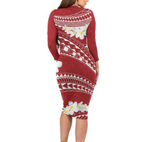 Polynesian Vintage Floral Long Sleeve Bodycon Dress Scarlet Motifs - Polynesian Pride