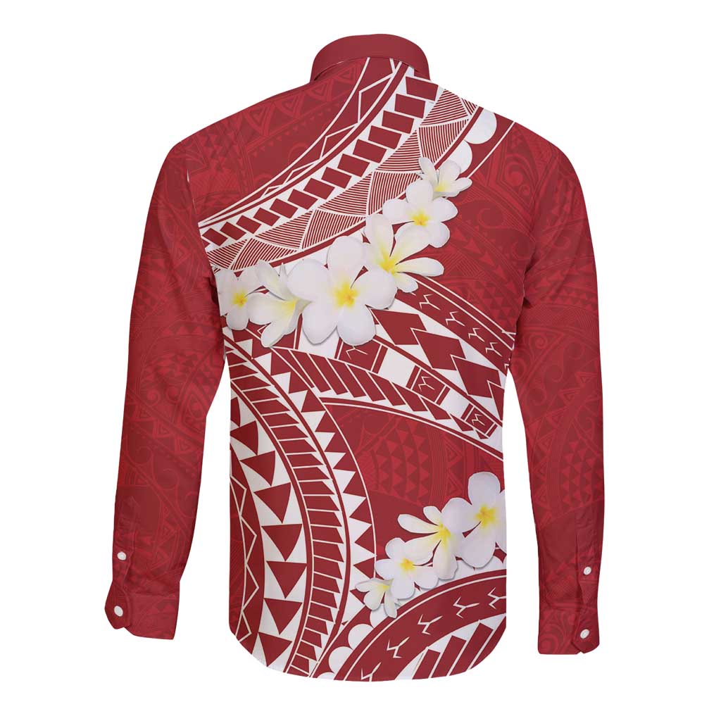 Polynesian Vintage Floral Long Sleeve Button Shirt Scarlet Motifs - Polynesian Pride
