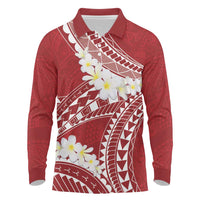 Polynesian Vintage Floral Long Sleeve Polo Shirt Scarlet Motifs - Polynesian Pride