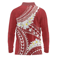 Polynesian Vintage Floral Long Sleeve Polo Shirt Scarlet Motifs - Polynesian Pride