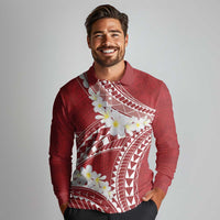 Polynesian Vintage Floral Long Sleeve Polo Shirt Scarlet Motifs - Polynesian Pride