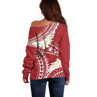 Polynesian Vintage Floral Off Shoulder Sweater Scarlet Motifs - Polynesian Pride