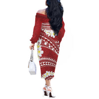 Polynesian Vintage Floral Off The Shoulder Long Sleeve Dress Scarlet Motifs - Polynesian Pride