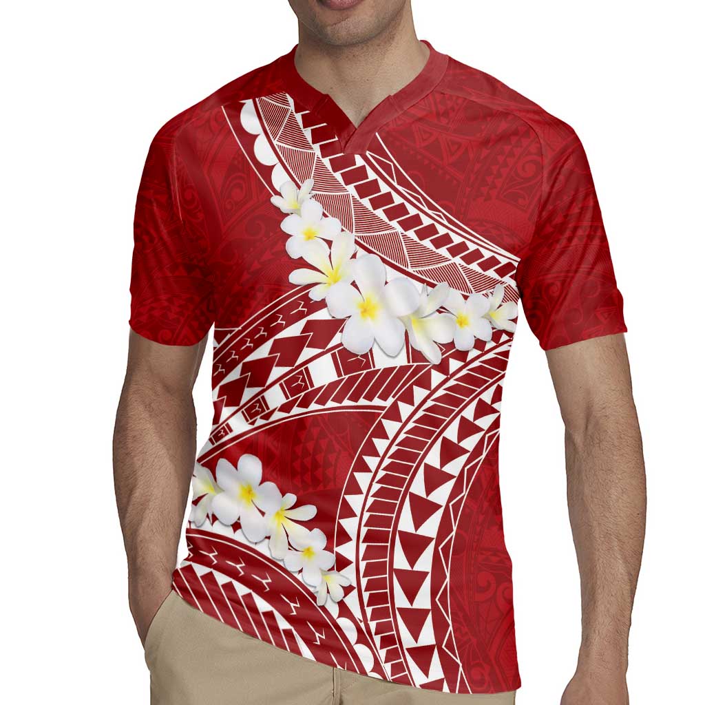 Polynesian Vintage Floral Rugby Jersey Scarlet Motifs - Polynesian Pride