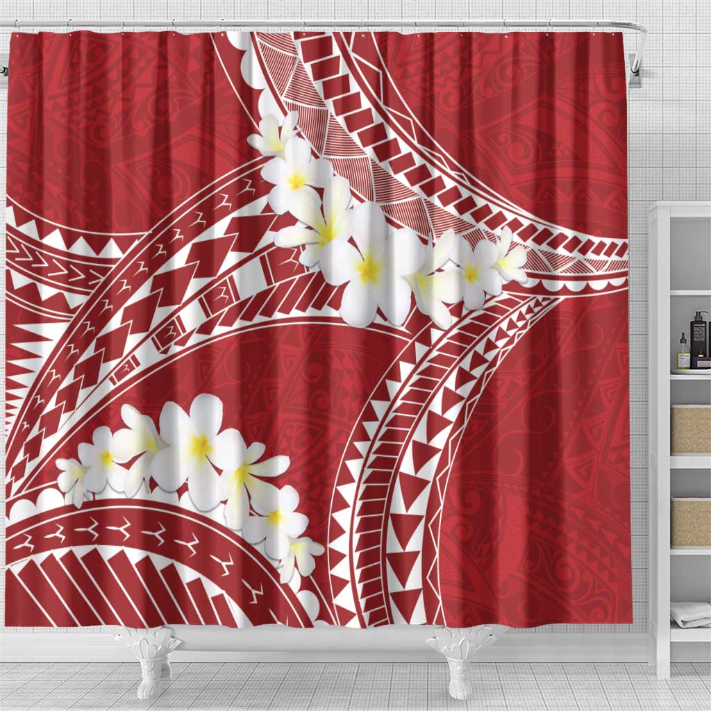 Polynesian Vintage Floral Shower Curtain Scarlet Motifs - Polynesian Pride