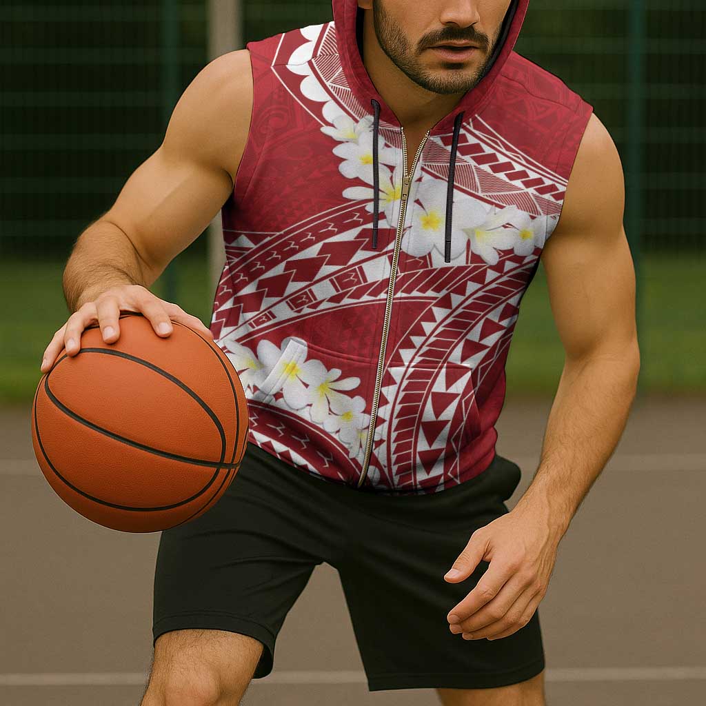 Polynesian Vintage Floral Sleeveless Zip Hoodie Scarlet Motifs - Polynesian Pride