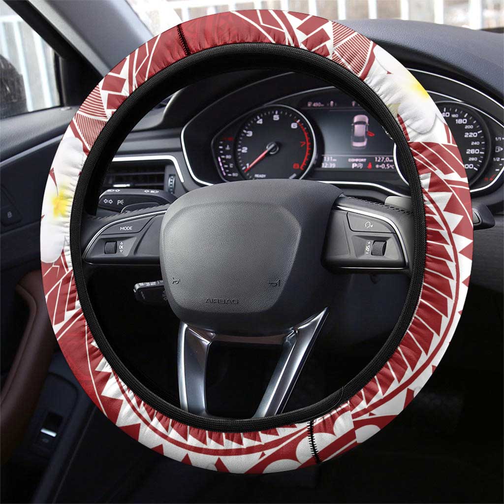 Polynesian Vintage Floral Steering Wheel Cover Scarlet Motifs - Polynesian Pride