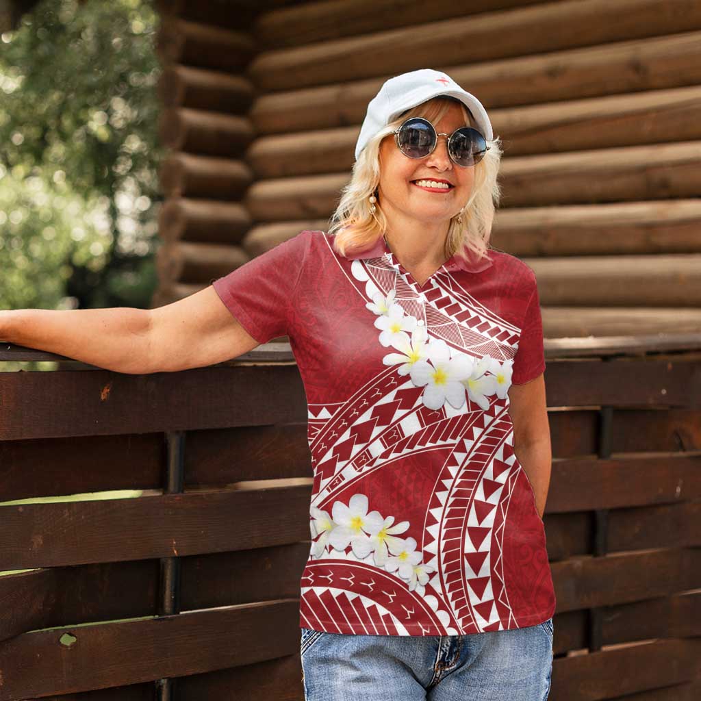 Polynesian Vintage Floral Women Polo Shirt Scarlet Motifs - Polynesian Pride