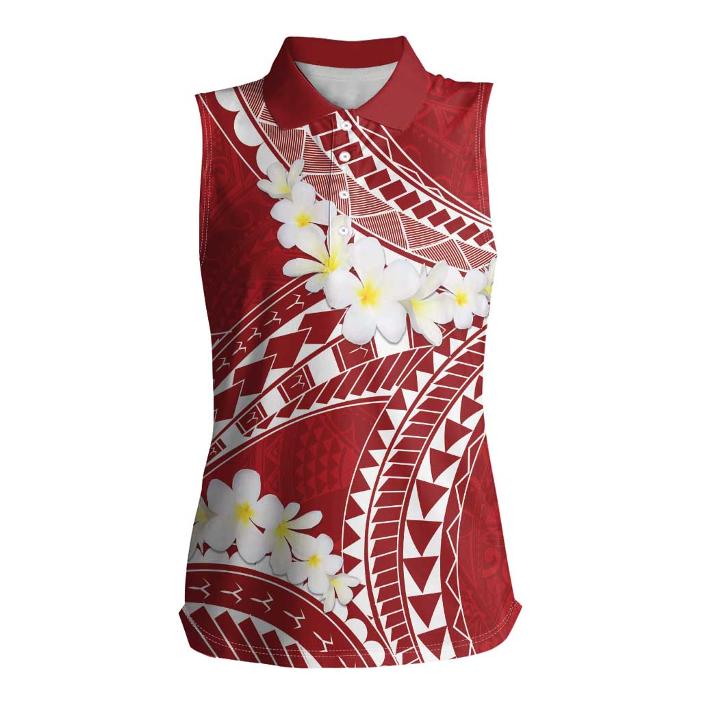 Polynesian Vintage Floral Women Sleeveless Polo Shirt Scarlet Motifs - Polynesian Pride