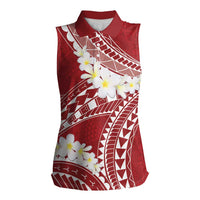 Polynesian Vintage Floral Women Sleeveless Polo Shirt Scarlet Motifs - Polynesian Pride