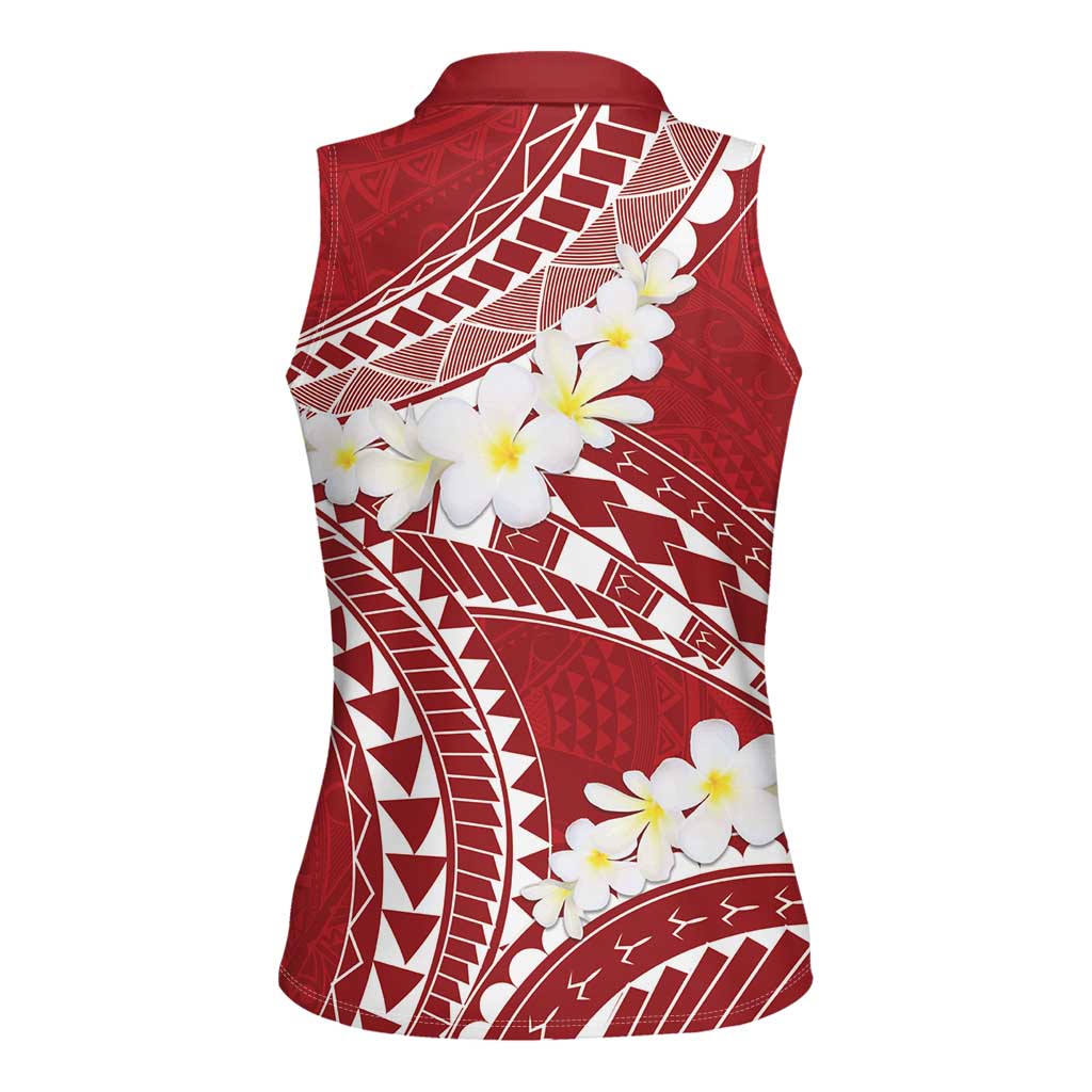 Polynesian Vintage Floral Women Sleeveless Polo Shirt Scarlet Motifs - Polynesian Pride