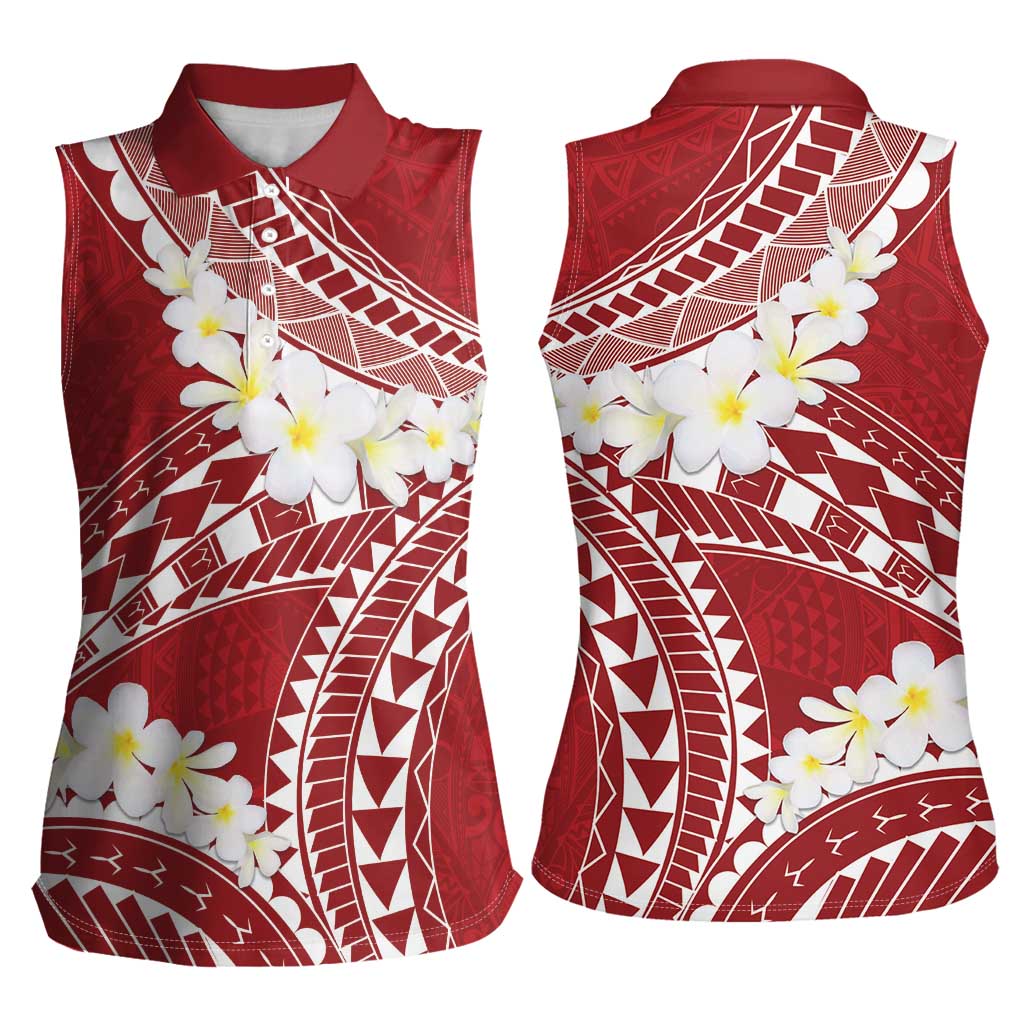 Polynesian Vintage Floral Women Sleeveless Polo Shirt Scarlet Motifs - Polynesian Pride