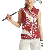 Polynesian Vintage Floral Women Sleeveless Polo Shirt Scarlet Motifs - Polynesian Pride