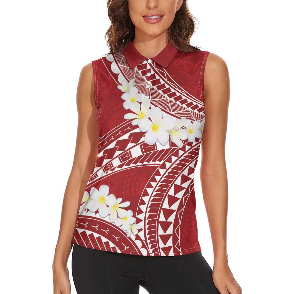 Polynesian Vintage Floral Women Sleeveless Polo Shirt Scarlet Motifs - Polynesian Pride