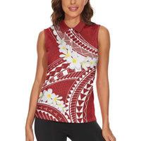 Polynesian Vintage Floral Women Sleeveless Polo Shirt Scarlet Motifs - Polynesian Pride
