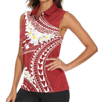 Polynesian Vintage Floral Women Sleeveless Polo Shirt Scarlet Motifs - Polynesian Pride