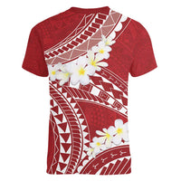 Polynesian Vintage Floral Women V-Neck T-Shirt Scarlet Motifs - Polynesian Pride