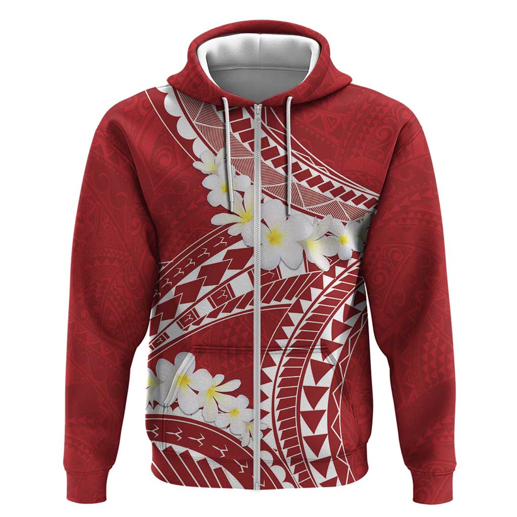 Polynesian Vintage Floral Zip Hoodie Scarlet Motifs - Polynesian Pride