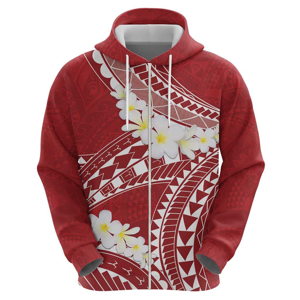 Polynesian Vintage Floral Zip Hoodie Scarlet Motifs - Polynesian Pride