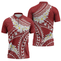 Polynesian Vintage Floral Zipper Polo Shirt Scarlet Motifs - Polynesian Pride
