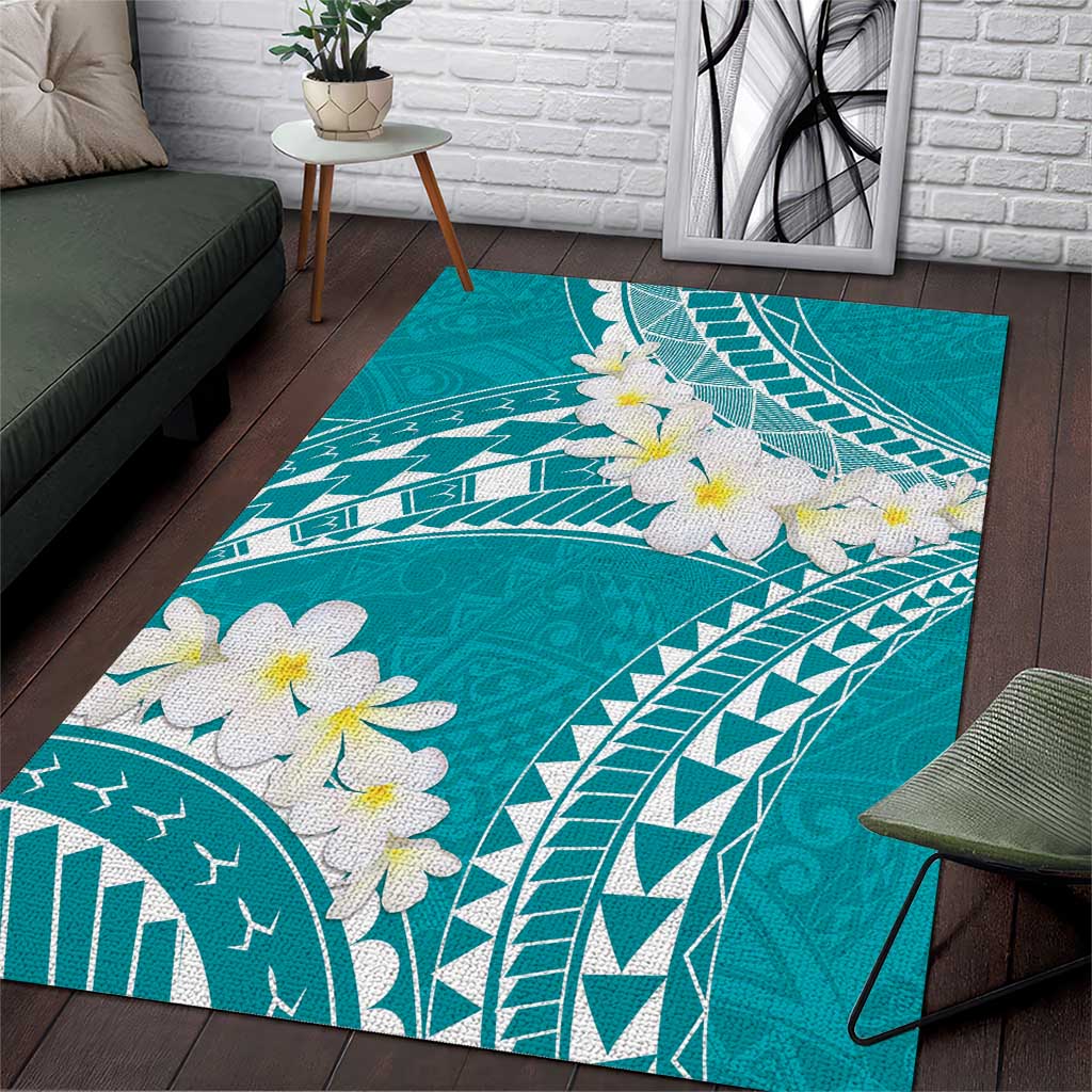 Polynesian Vintage Floral Area Rug Teal Motifs - Polynesian Pride