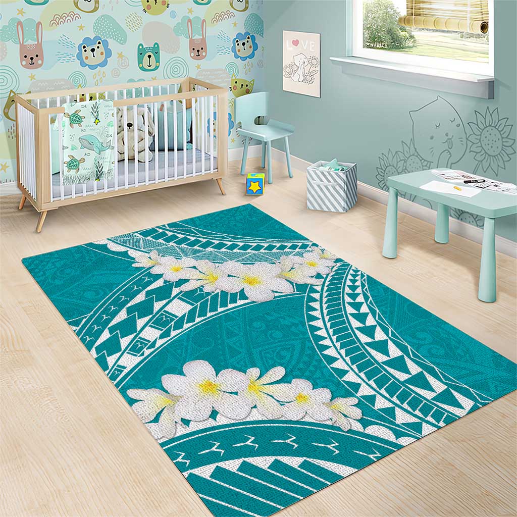 Polynesian Vintage Floral Area Rug Teal Motifs - Polynesian Pride