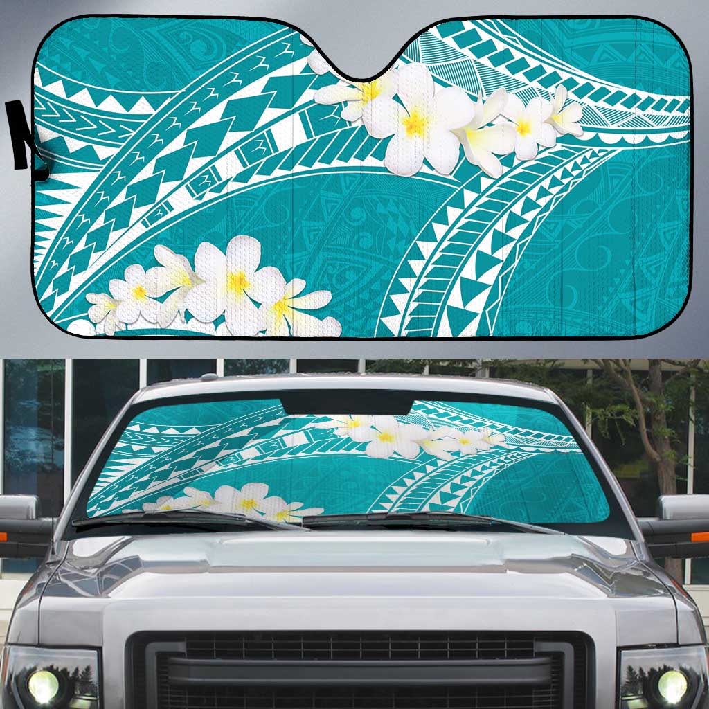 Polynesian Vintage Floral Auto Sun Shade Teal Motifs - Polynesian Pride