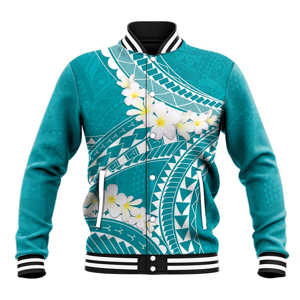 Polynesian Vintage Floral Baseball Jacket Teal Motifs - Polynesian Pride