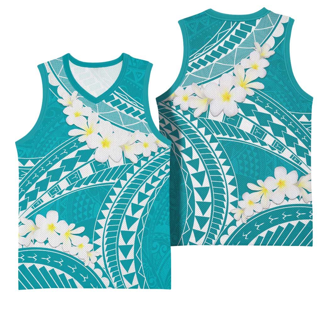 Polynesian Vintage Floral Basketball Jersey Teal Motifs - Polynesian Pride