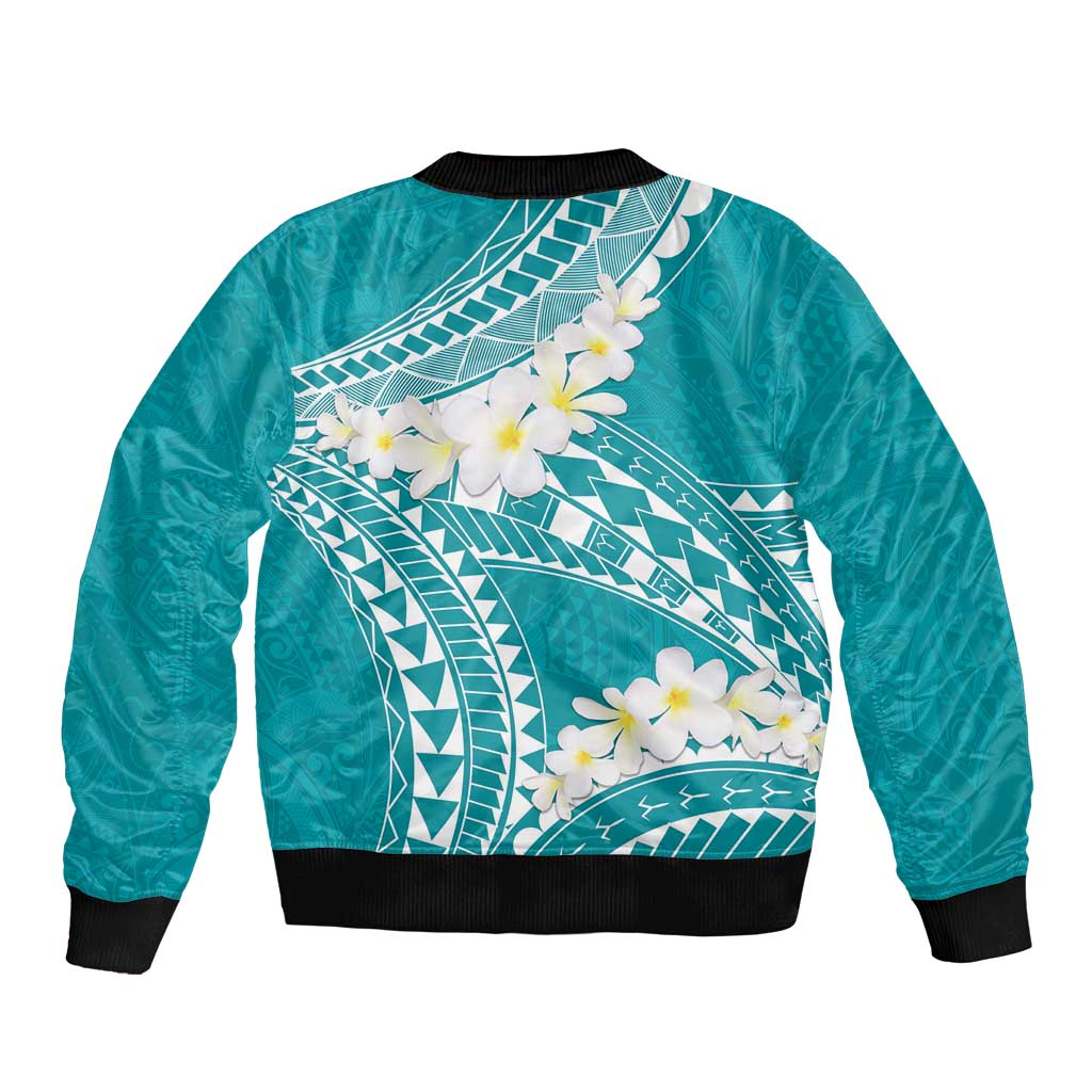 Polynesian Vintage Floral Bomber Jacket Teal Motifs - Polynesian Pride