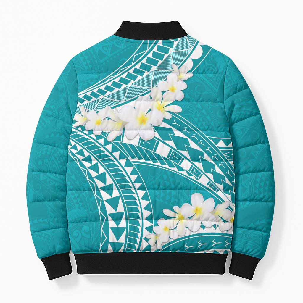 Polynesian Vintage Floral Bomber Puffer Jacket Teal Motifs - Polynesian Pride