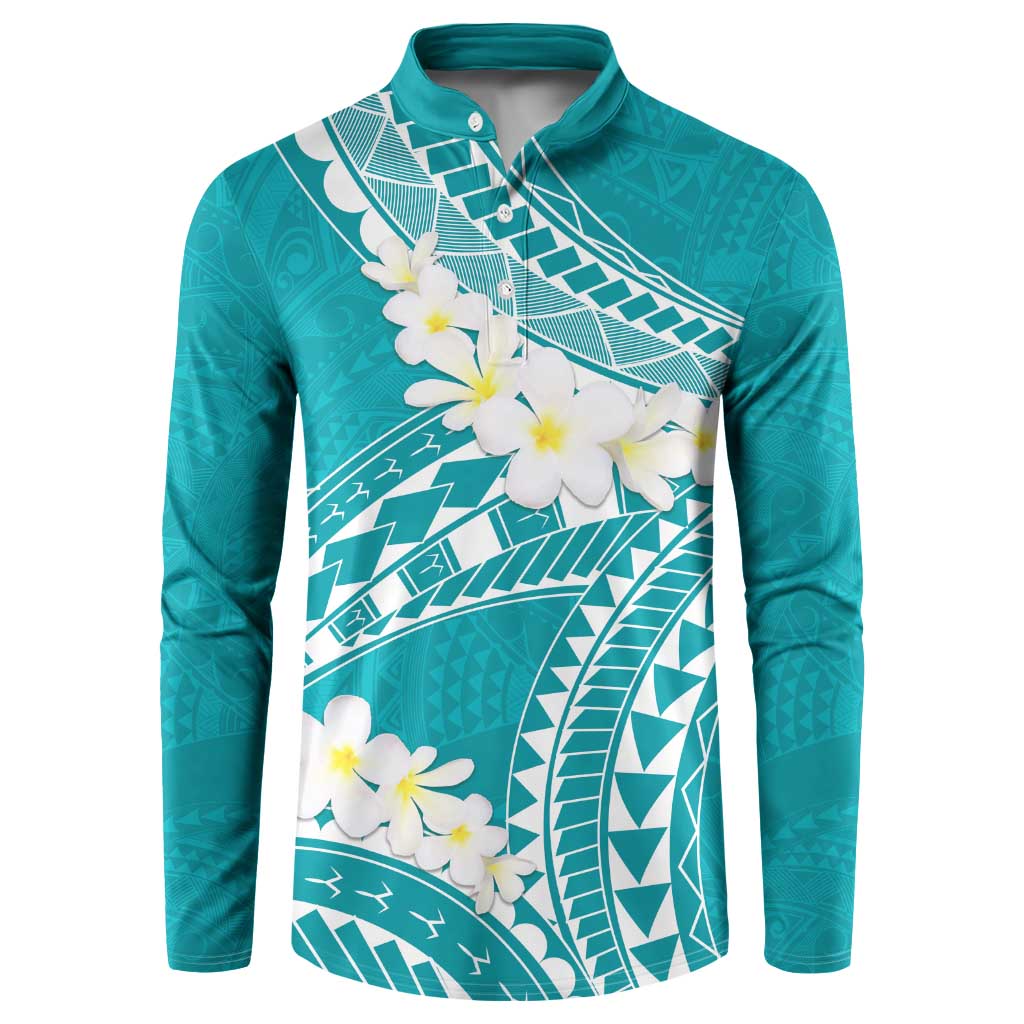 Polynesian Vintage Floral Button Sweatshirt Teal Motifs - Polynesian Pride