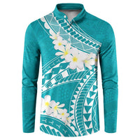 Polynesian Vintage Floral Button Sweatshirt Teal Motifs - Polynesian Pride