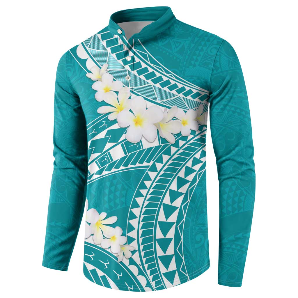 Polynesian Vintage Floral Button Sweatshirt Teal Motifs - Polynesian Pride